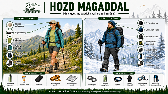 Túrafelszerelés csomaglista túrához, téli túrához és via ferratához